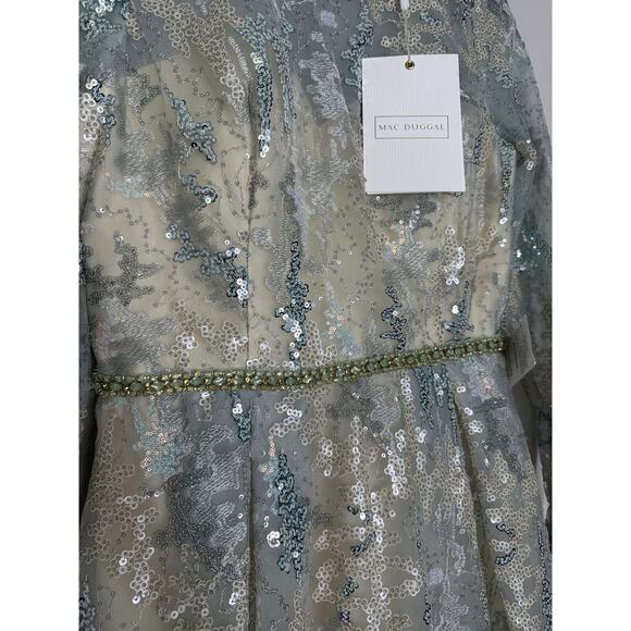 MAC DUGGAL Platinum Sequined 3/4 Sleeve Knee-Length Ball Gown 12460 Size 8 - Picture 2 of 11